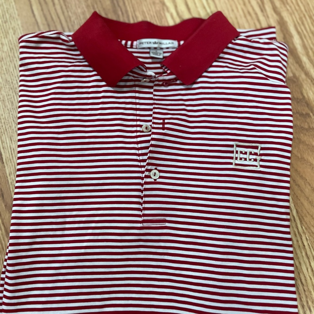 Peter Millar Men’s Red and White Striped Cotton Polo Shirt